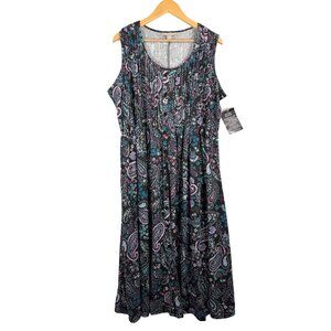 Women Within knit floral pleated lagen look maxi dress cottage core 90s sz L